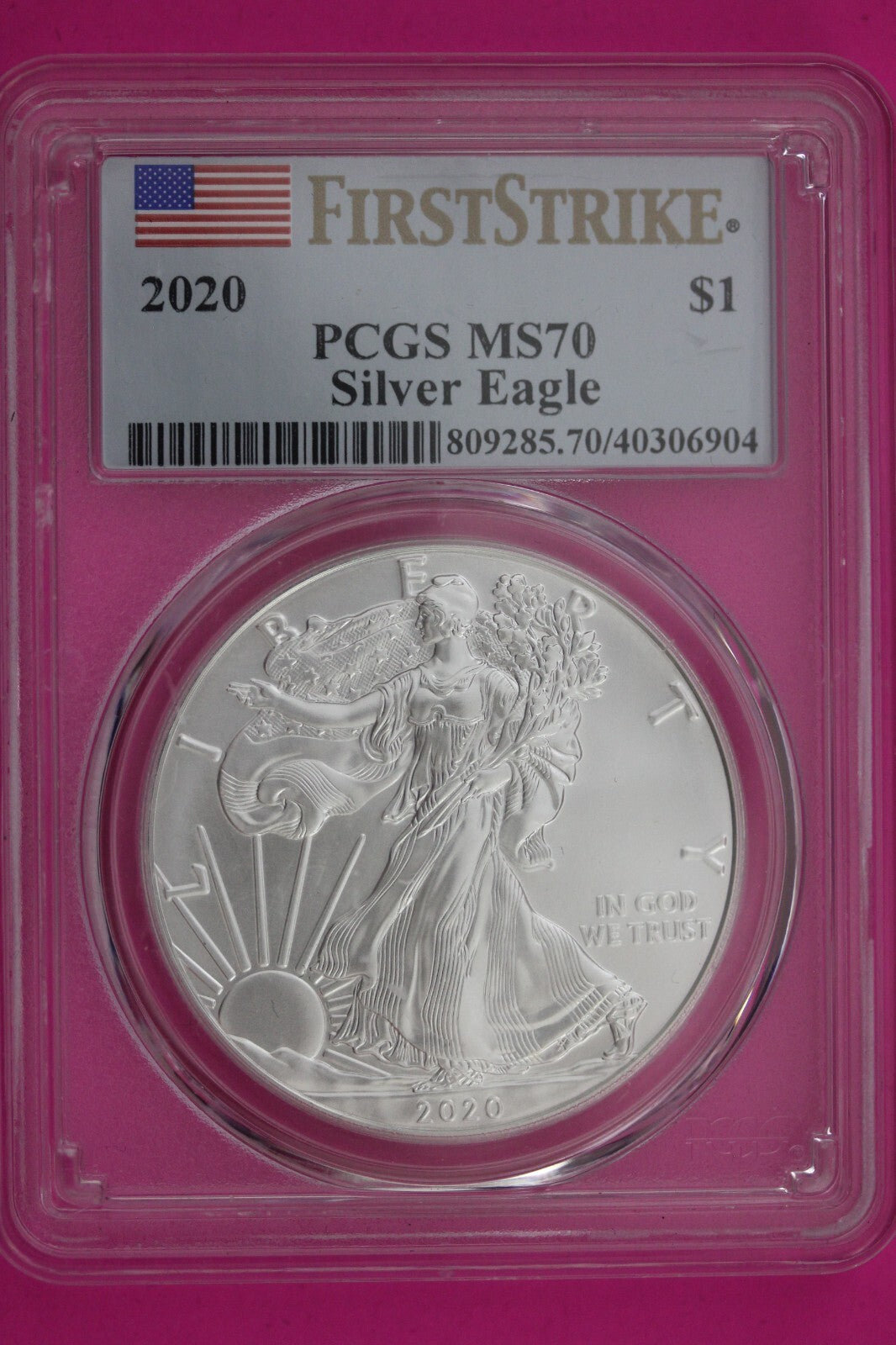 2020 MS 70 Silver Eagle Coin 1 OZ .999 PCGS Certified Graded Authentic Slab 606
