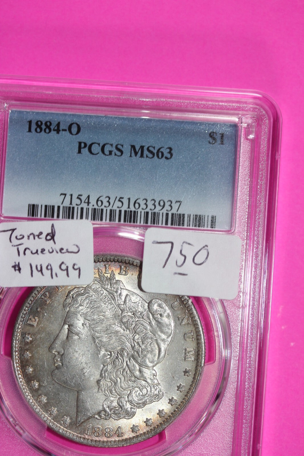 Nicely Toned 1884 O MS 63 Liberty Morgan Silver Dollar PCGS Certified Slab 750