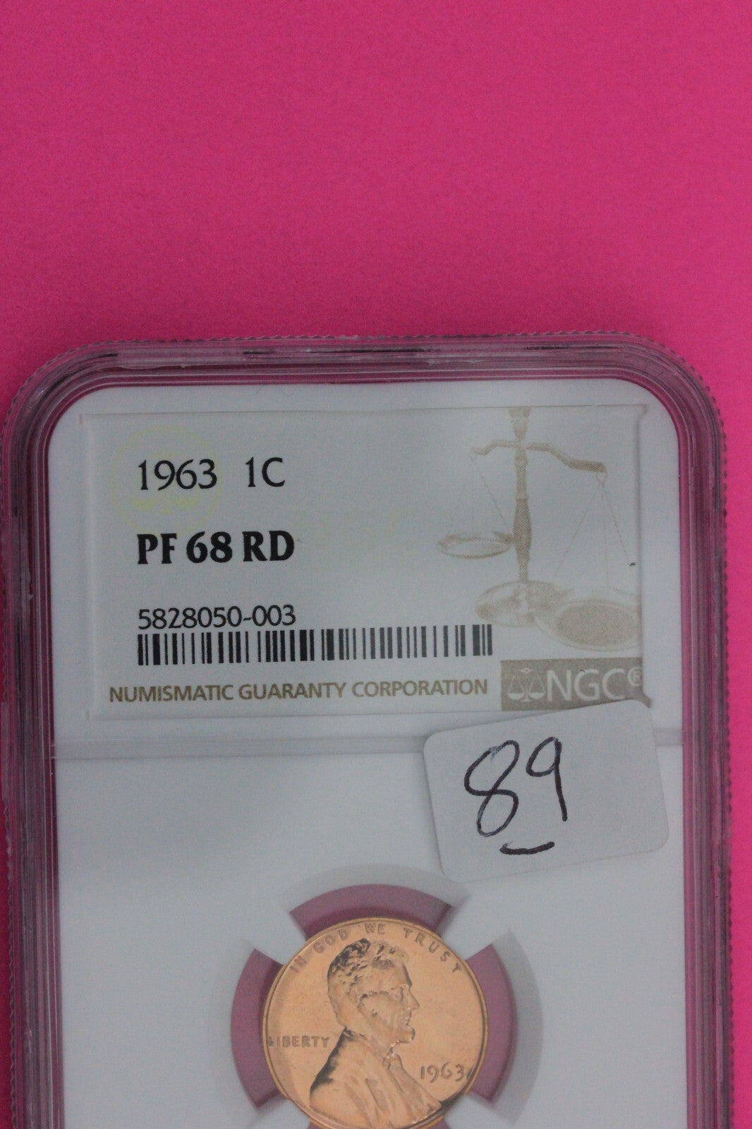 1963 PF 68 RD Lincoln Wheat Cent Penny NGC Certified Graded Authentic 89