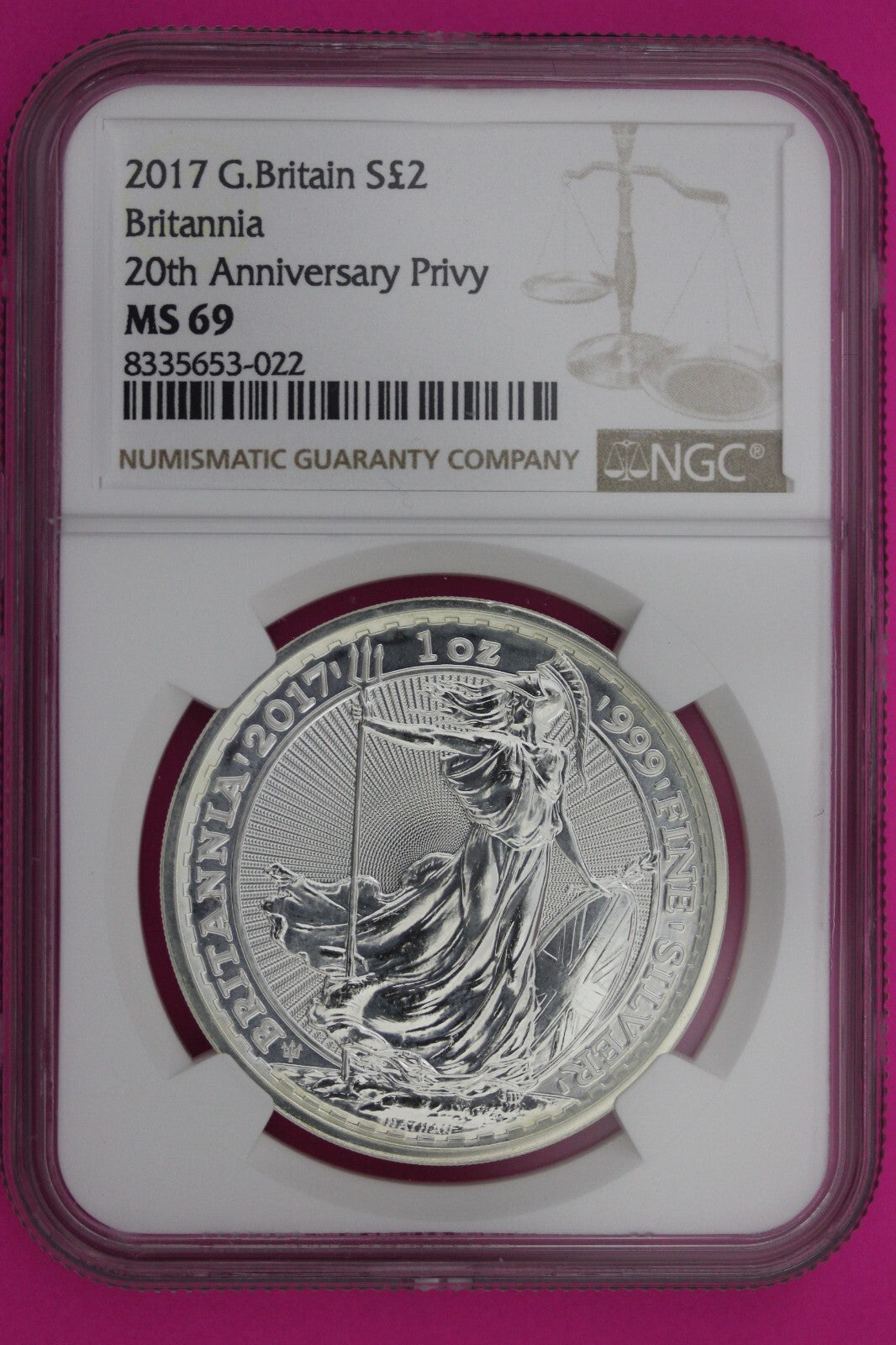 2017 MS 69 Great Britain £2 Britannia 20th Anniversary Privy NGC Graded 1166