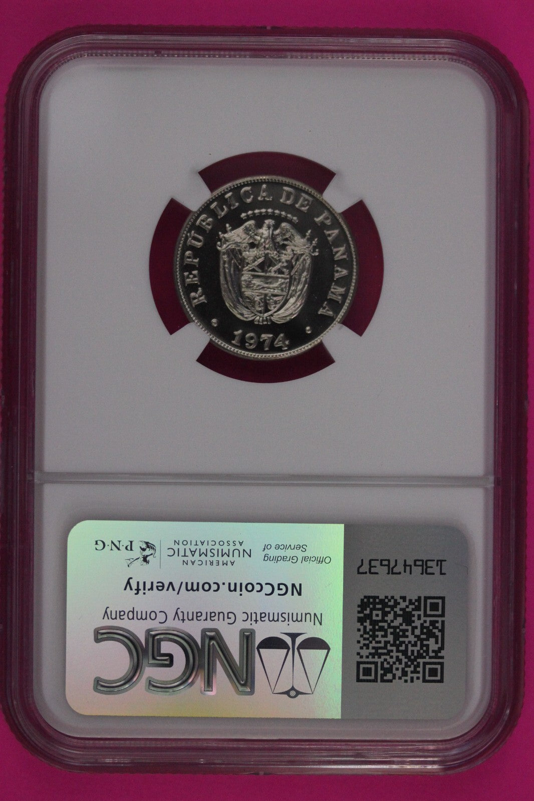 Top Pop 1974 Panama PF 69 Proof 5 Centesimos NGC Graded Authentic Slab 855