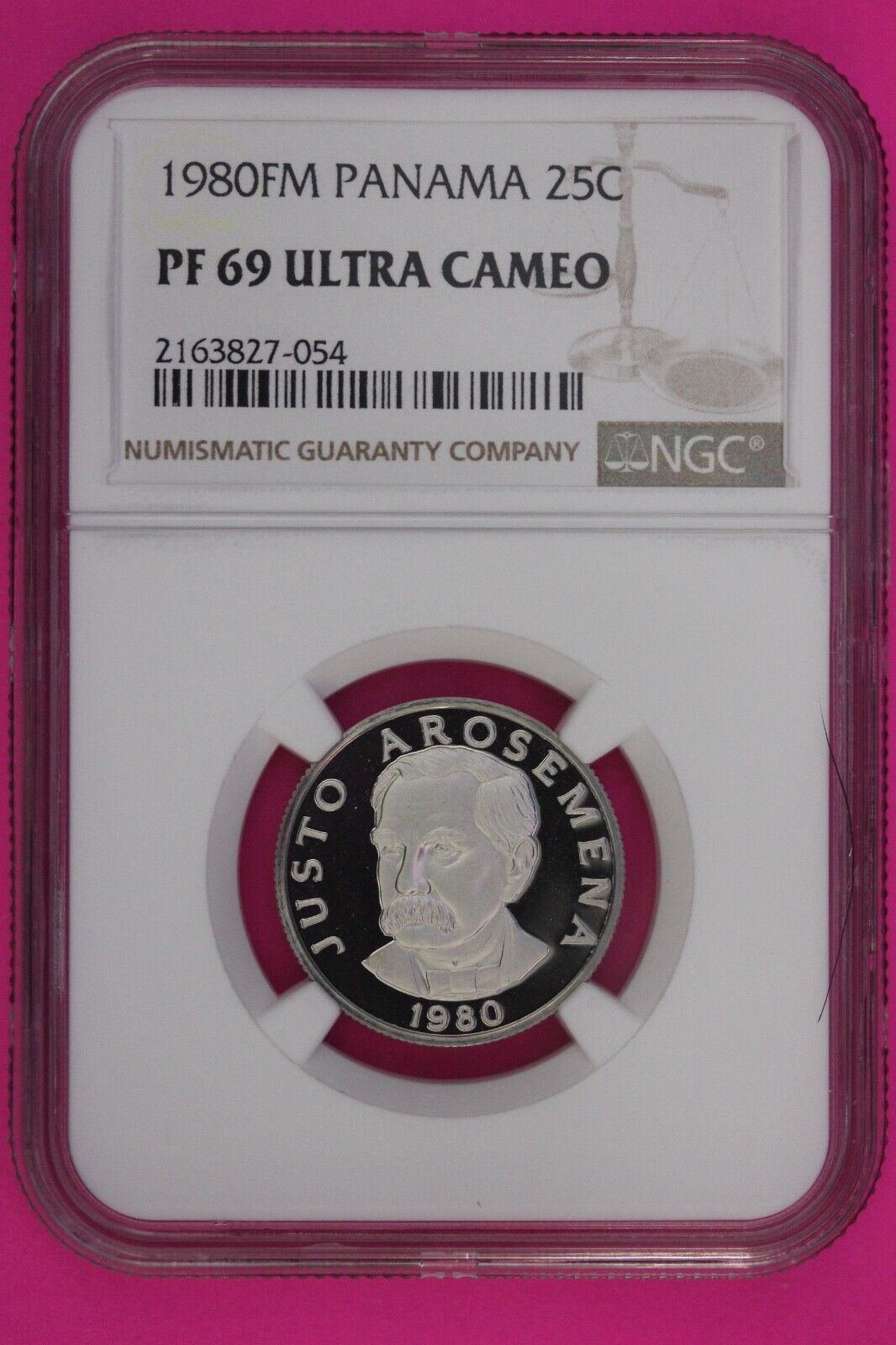 1980 Panama PF 69 Ultra Cameo Proof 25 Centesimos NGC Certified Graded Slab 845