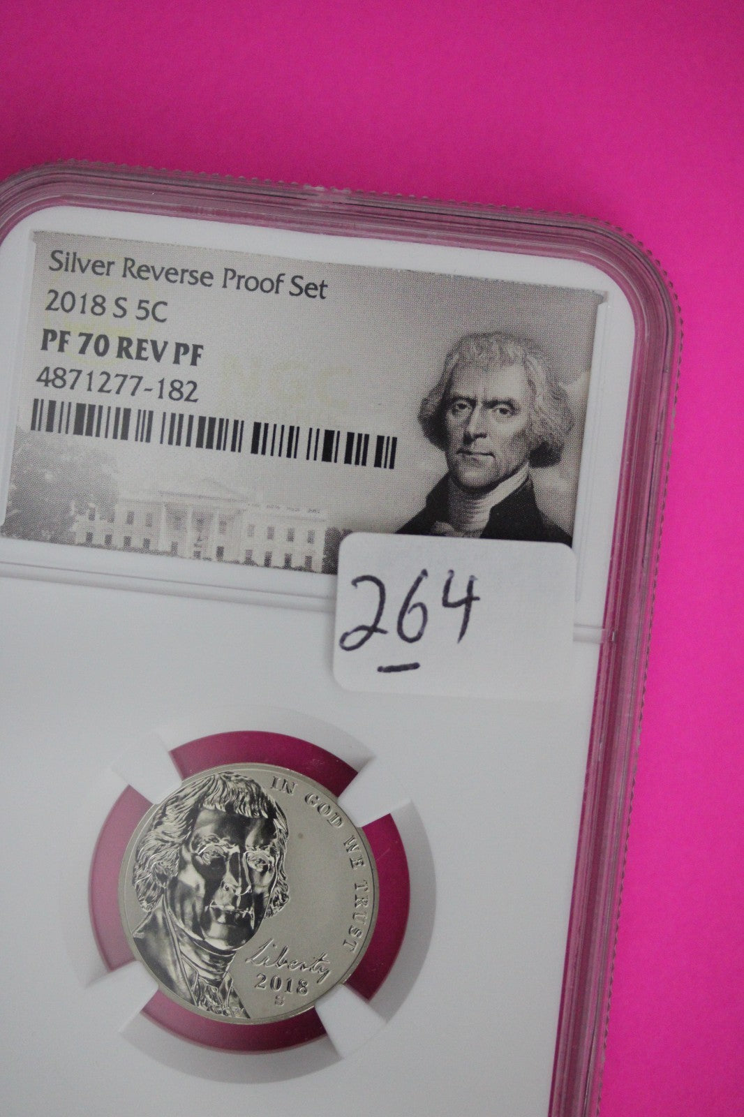 2018 S PF 70 Reverse Proof Jefferson Nickel 1 Coin From a Proof Set NGC Slab 264