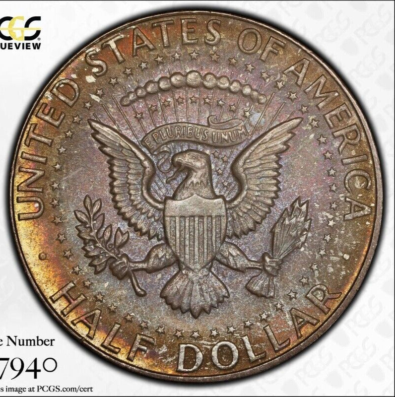 Toned Color 1964 P MS 65 John Kennedy Half Dollar PCGS Graded Trueview Slab 67