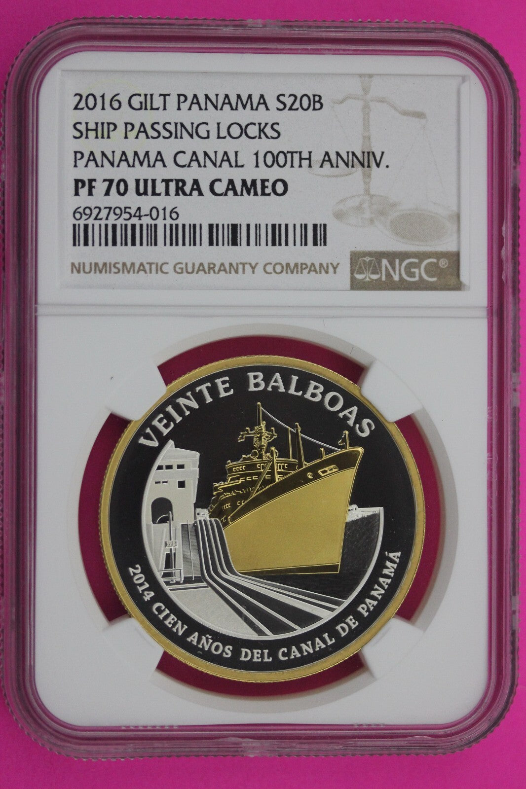 Top Pop 2016 PF 70 Gilt Panama 20 Balboa Passing Locks Canal Anniversary NGC 195