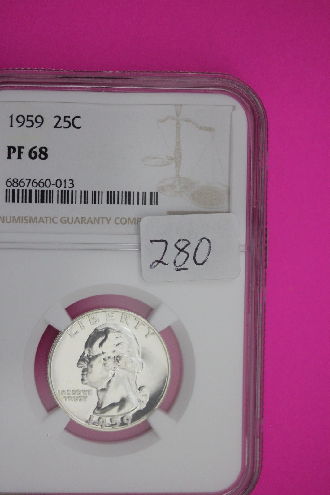 1959 PF 68 Proof Washington Silver Quarter NGC Certified Graded Authentic 280