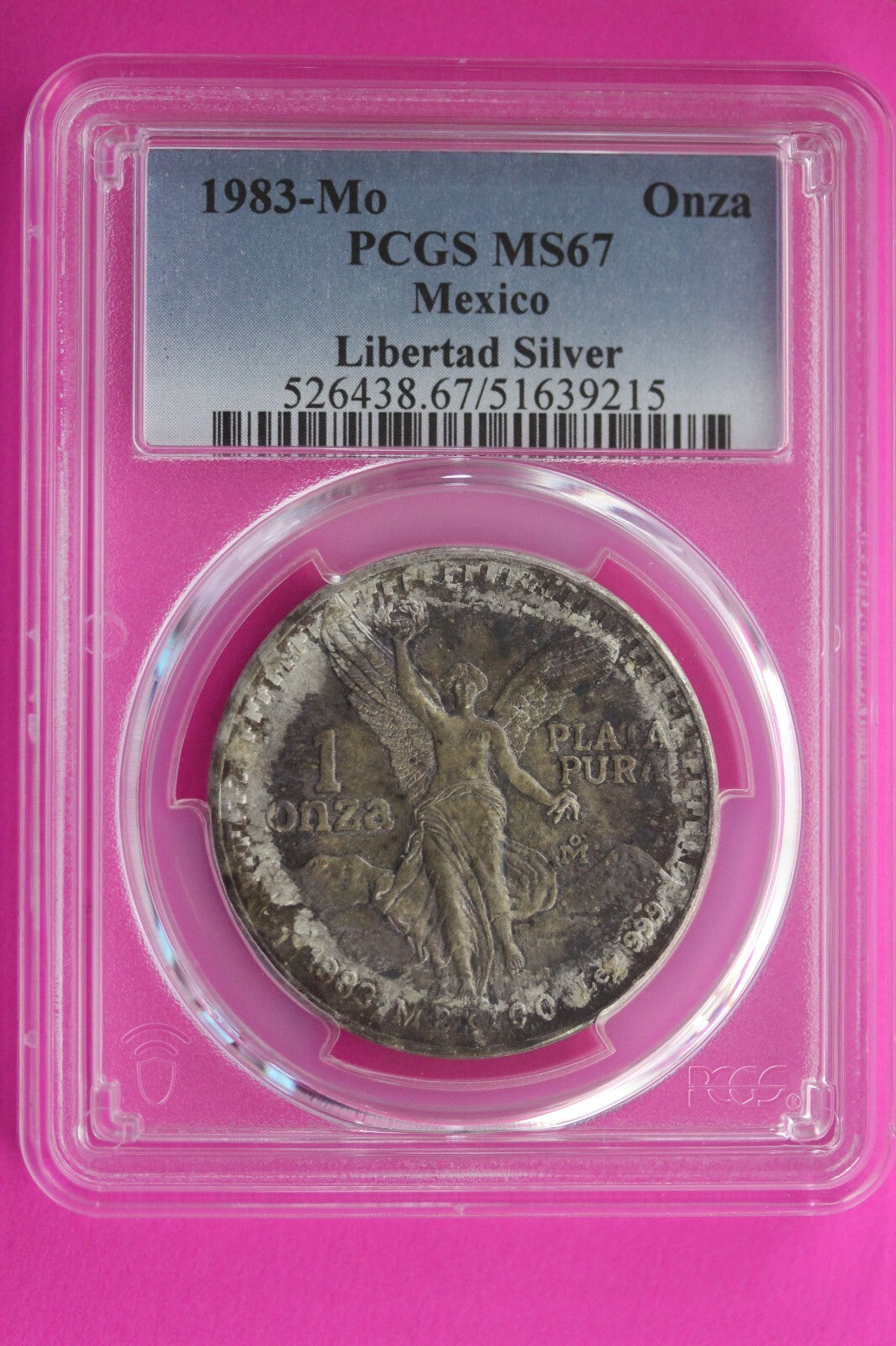 End Of Roll Toned 1983 MS 67 Libertad Mexico 1 OZ Silver Coin PCGS Certified 241
