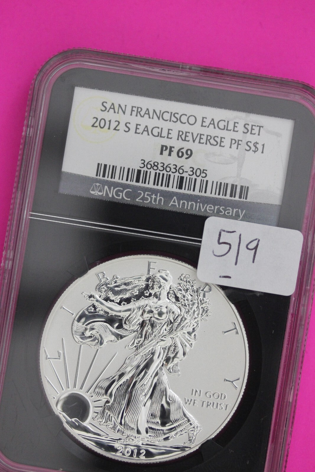 2012 S PR 69 Reverse Proof Silver Eagle NGC Graded Certified Authentic Slab 519