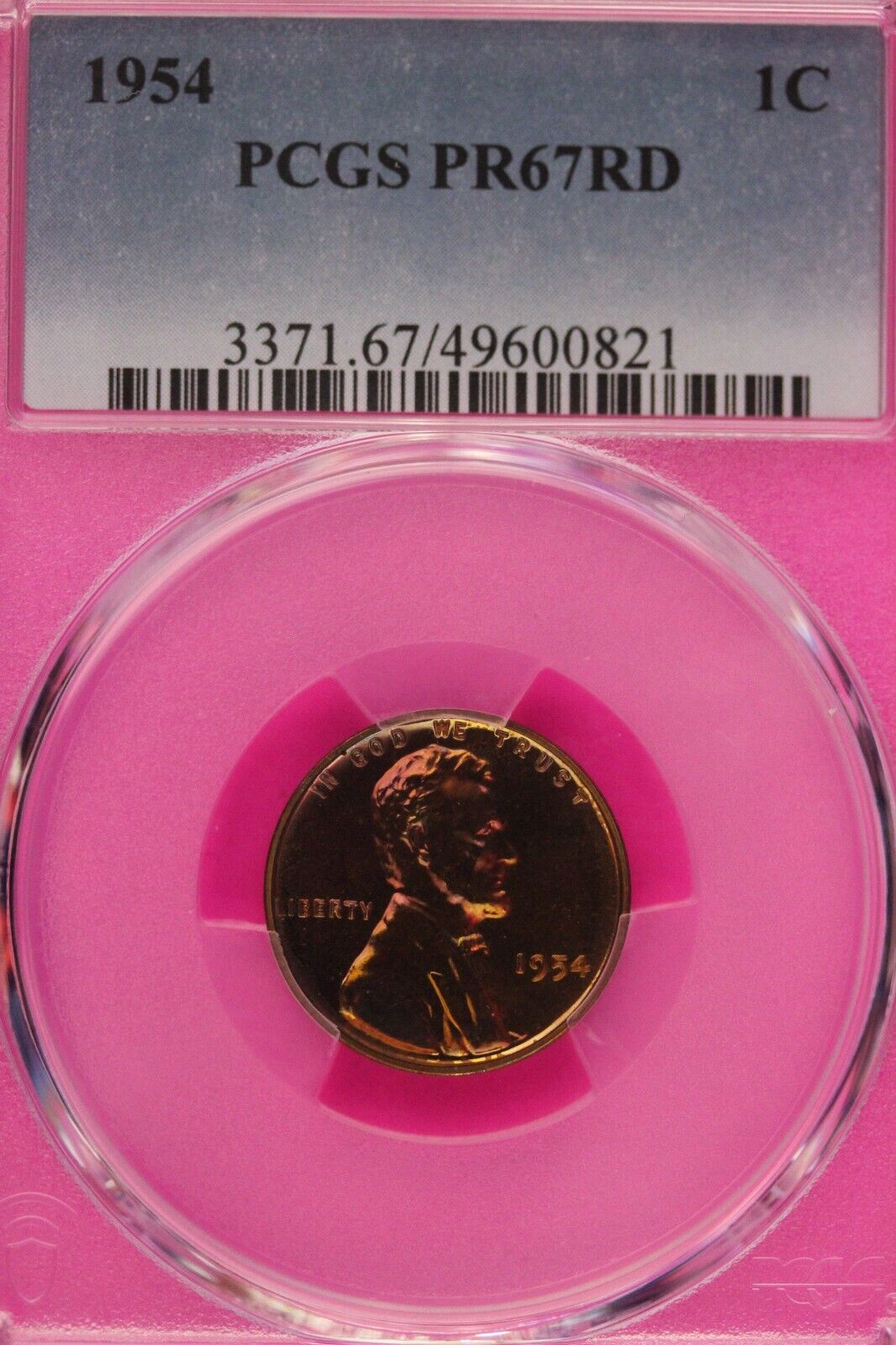 Toned 1954 PR 67 Red Abraham Lincoln Wheat Cent PCGS Graded Certified Slab 412