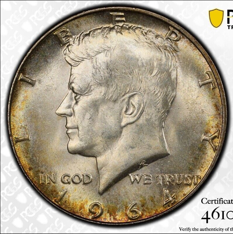 Toned Color 1964 P MS 65 John Kennedy Half Dollar PCGS Trueview Graded OCE 69