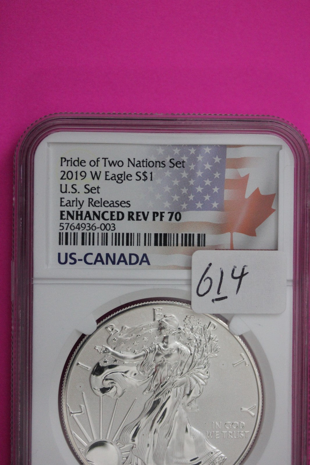 2019 W PF 70 Enhanced Reverse Proof Silver Eagle From Two Nations Set NGC 614