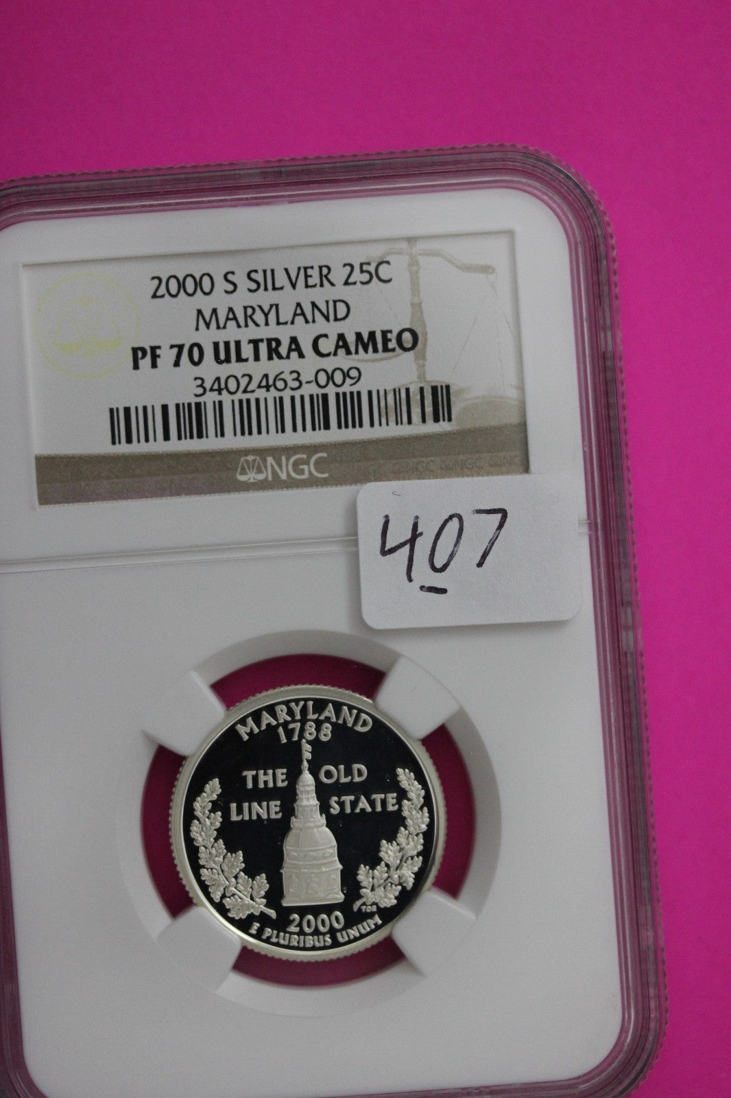 2000 S PF 70 Maryland Silver State Quarter NGC Certified Authentic Slab 407