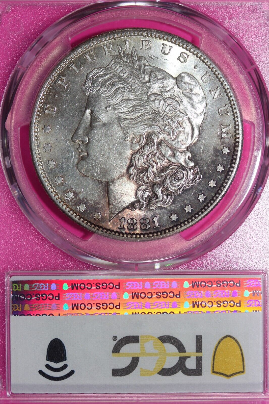 Toned 1881 S MS 64 Morgan Liberty Silver Dollar PCGS Certified Graded Slab 220