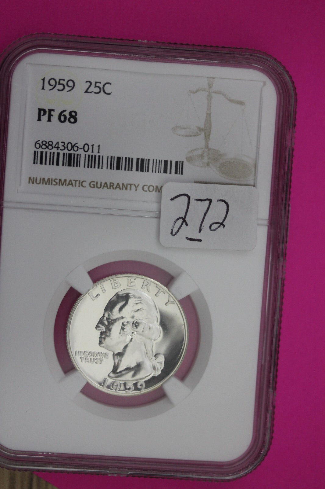 1959 PF 68 Proof Washington Silver Quarter NGC Certified Graded Authentic 272