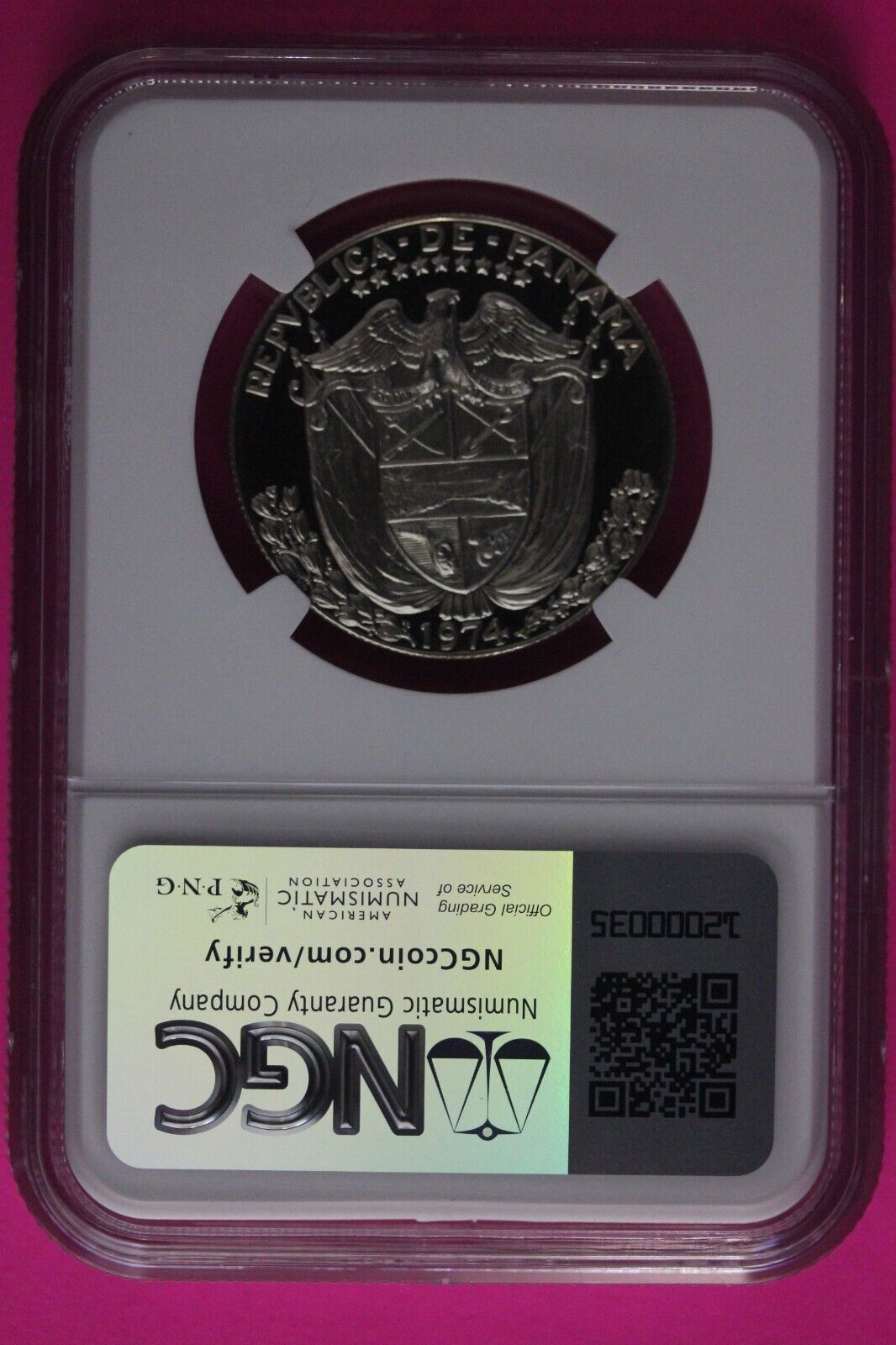 1974 Panama PF 69 Cameo Proof Silver 1/2 Balboa NGC Certified Graded Slab 1035