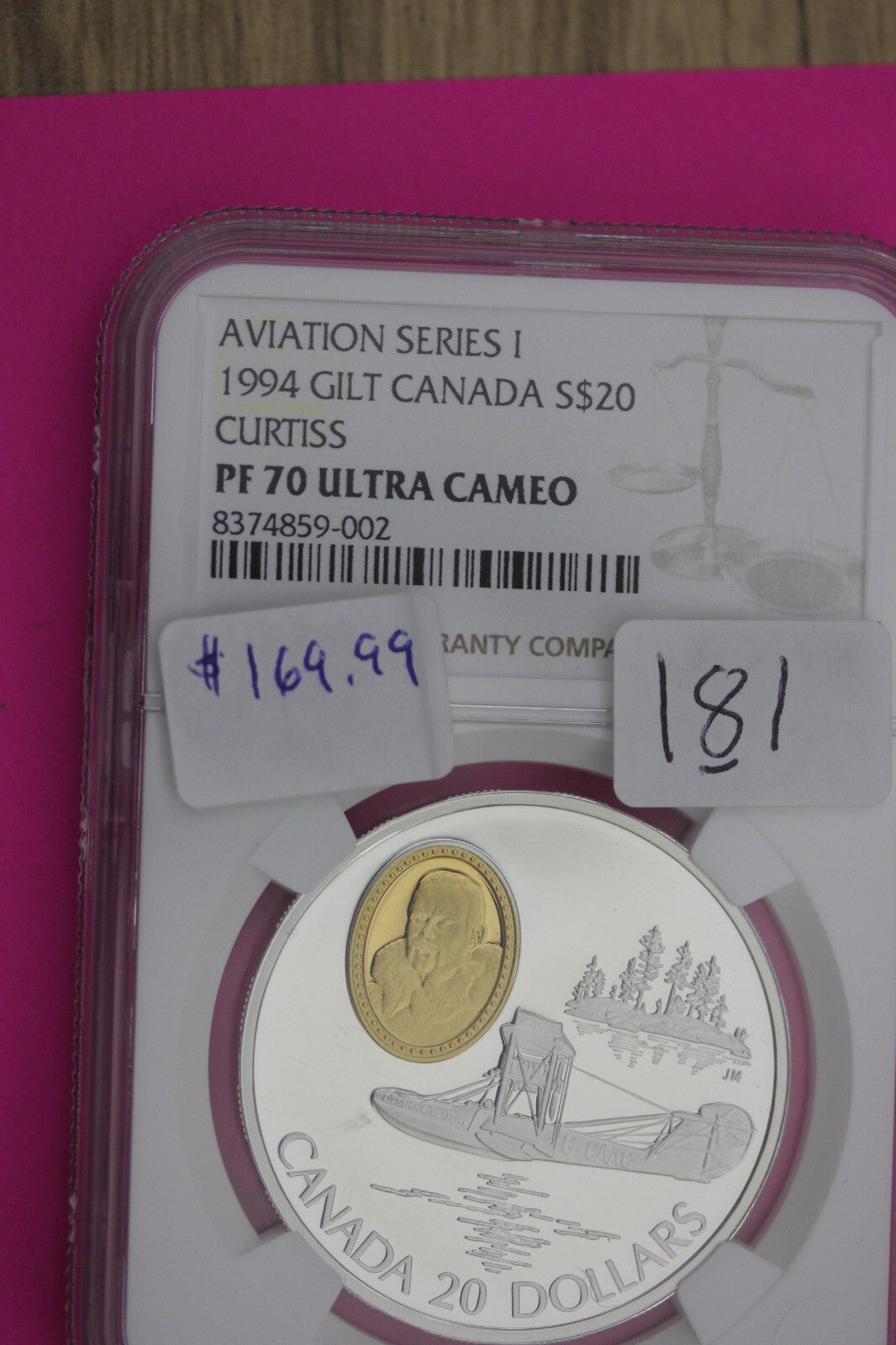 1994 PF 70 Gilt Canada $20 Proof Curtiss Silver Coin Aviation Series NGC 181