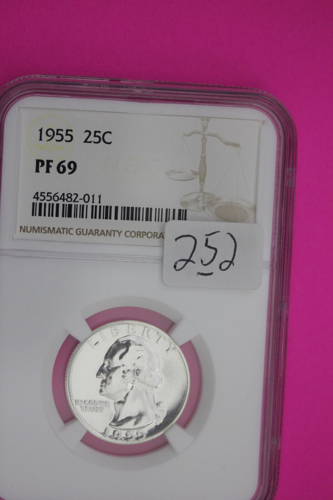 1955 PF 69 Proof Washington Silver Quarter NGC Certified Graded Authentic 252