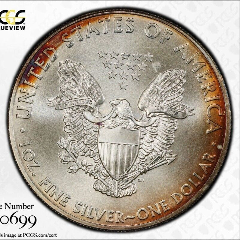 Toned 2015 MS 68 American Silver Eagle PCGS Graded Authentic Certified Slab 402