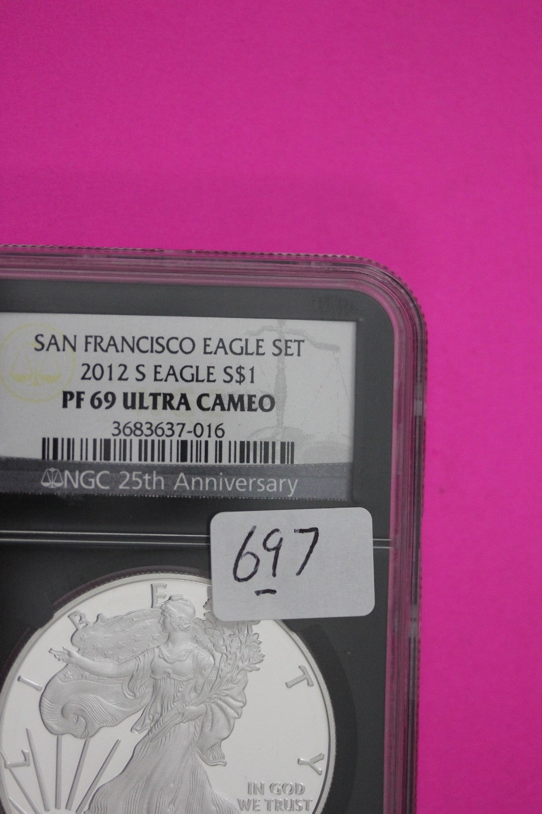 2012 S PF 69 Silver Eagle Proof DCAM 1 OZ .999 Silver NGC From S Eagle Set 697