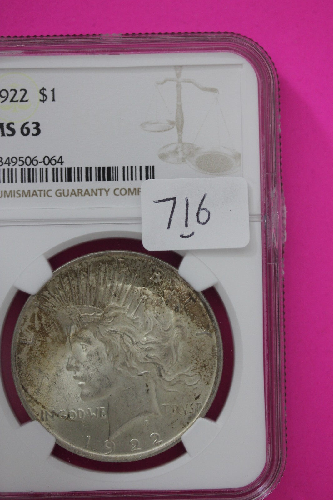 1922 P MS 63 Liberty Peace Silver Dollar NGC Certified Graded Authentic Coin 716