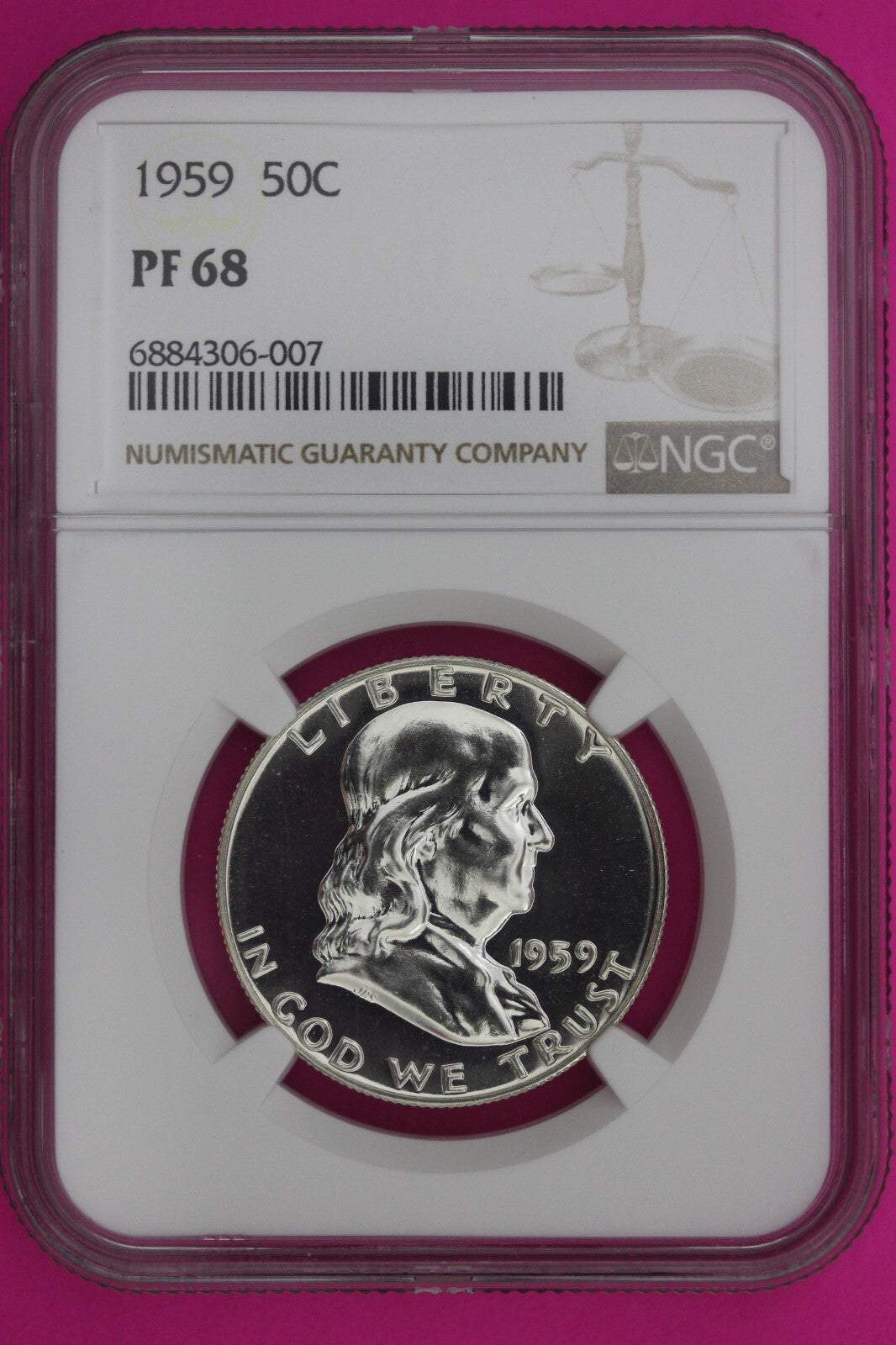 1959 PF 68 Ben Franklin Half Dollar NGC Graded Certified Authentic Slab 1135