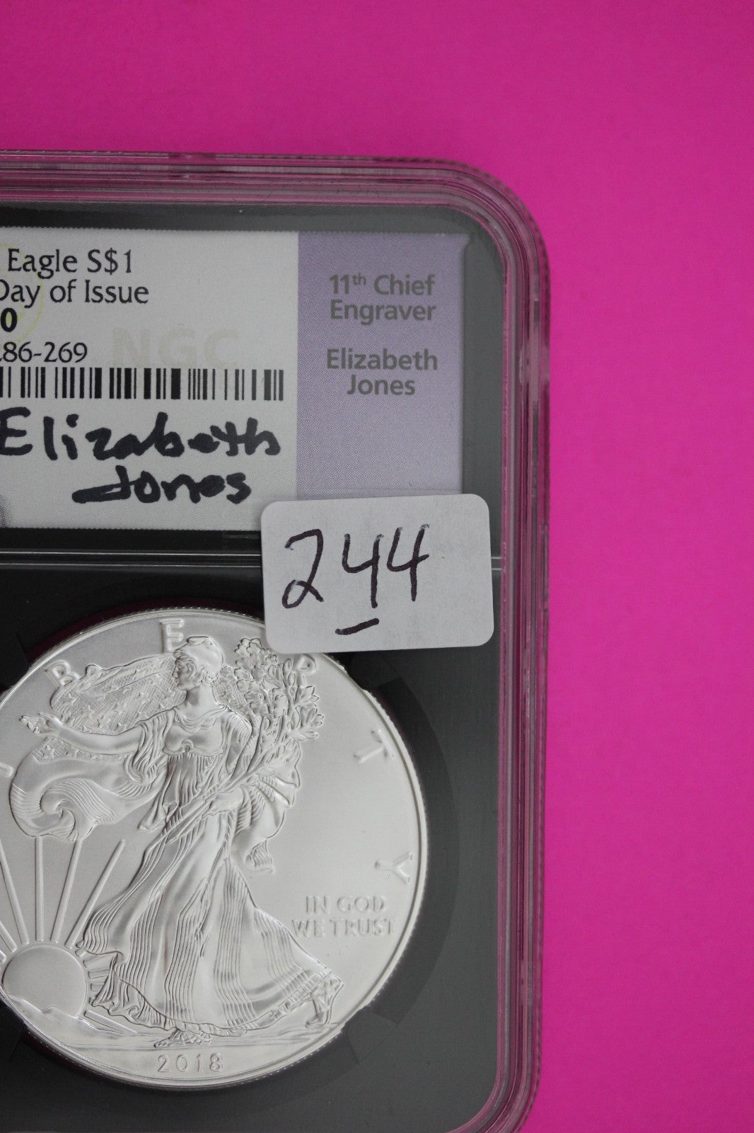 2018 MS 70 Silver Eagle Jones Signature 1rst Day 1 OZ .999 NGC Certified 244