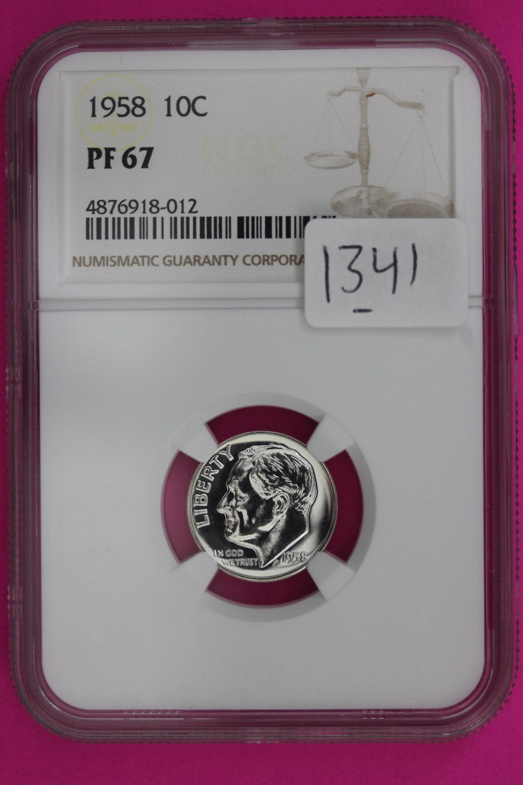 1958 PF 67 Roosevelt Silver Dime NGC Certified Graded Authentic & Genuine 1341