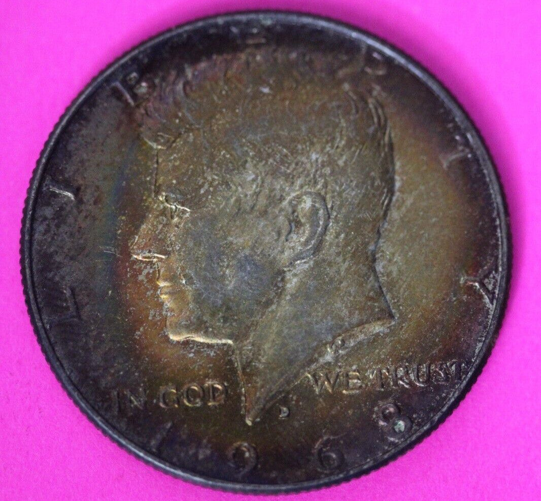 Rainbow Toned 1968 D John F Kennedy Silver Half Dollar Exact Gem Coin Shown 42