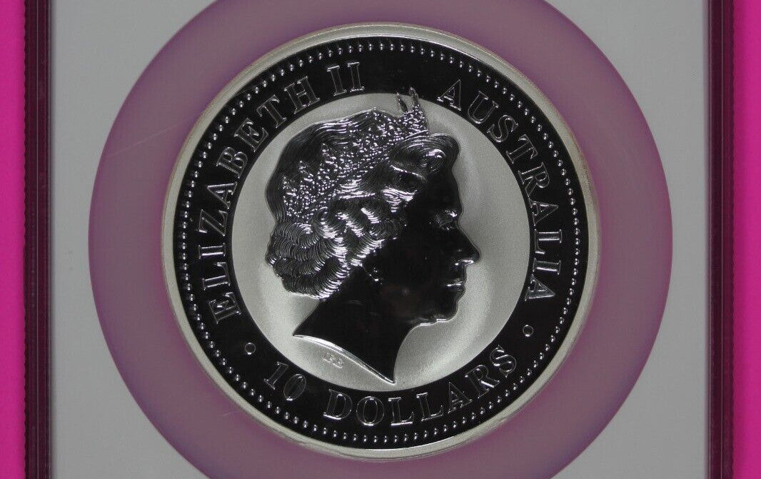 1999 MS 69 10 Ounces Silver Australia Year Of The Rabbit .999 Fine NGC Slab 7016