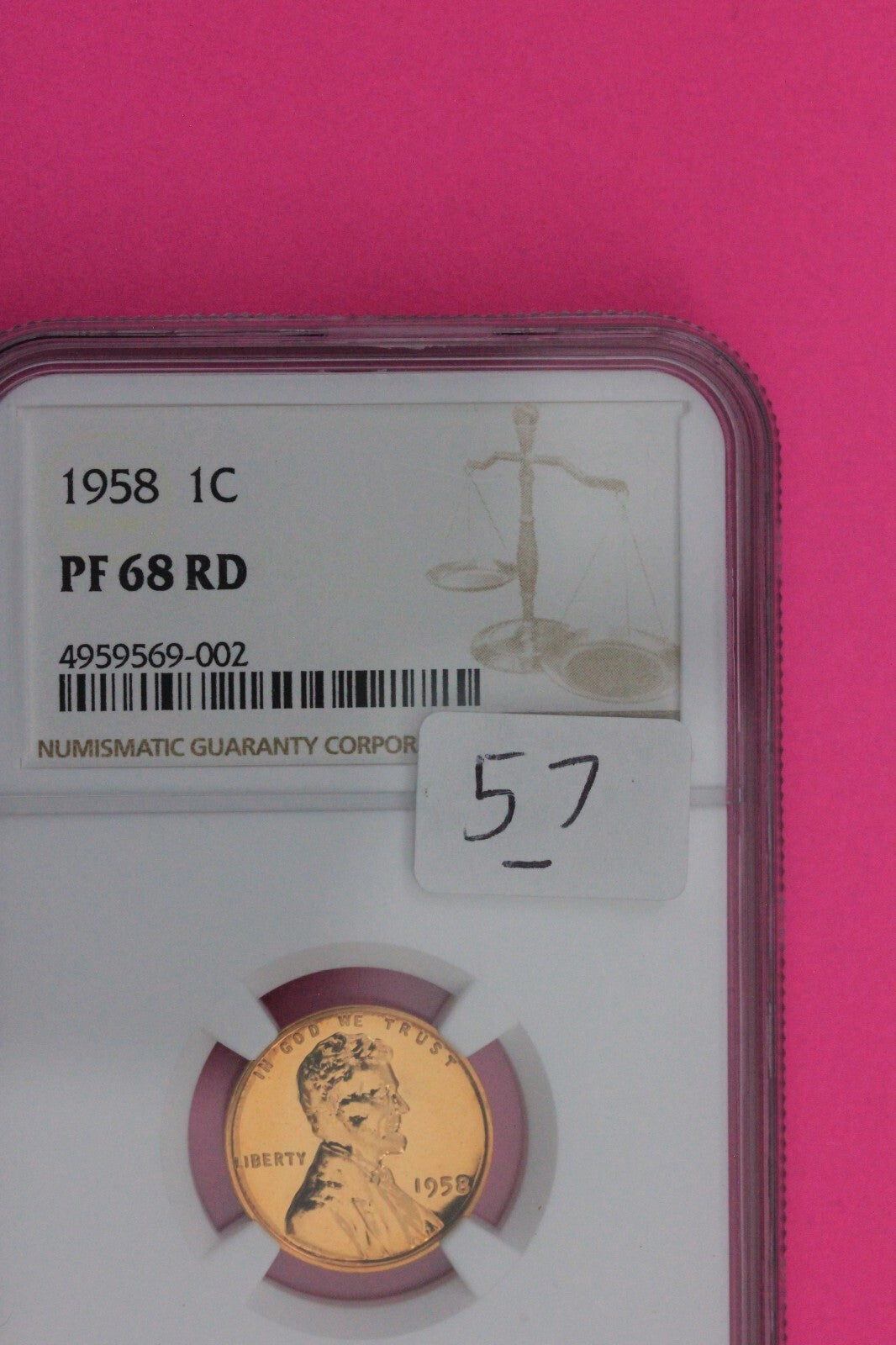 1958 PF 68 RD Lincoln Wheat Cent Penny NGC Certified Graded Authentic 57