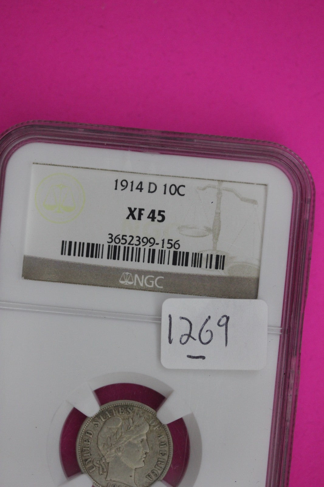 1914 D XF 45 Barber Liberty Dime NGC Certified Graded Authentic Genuine 1269