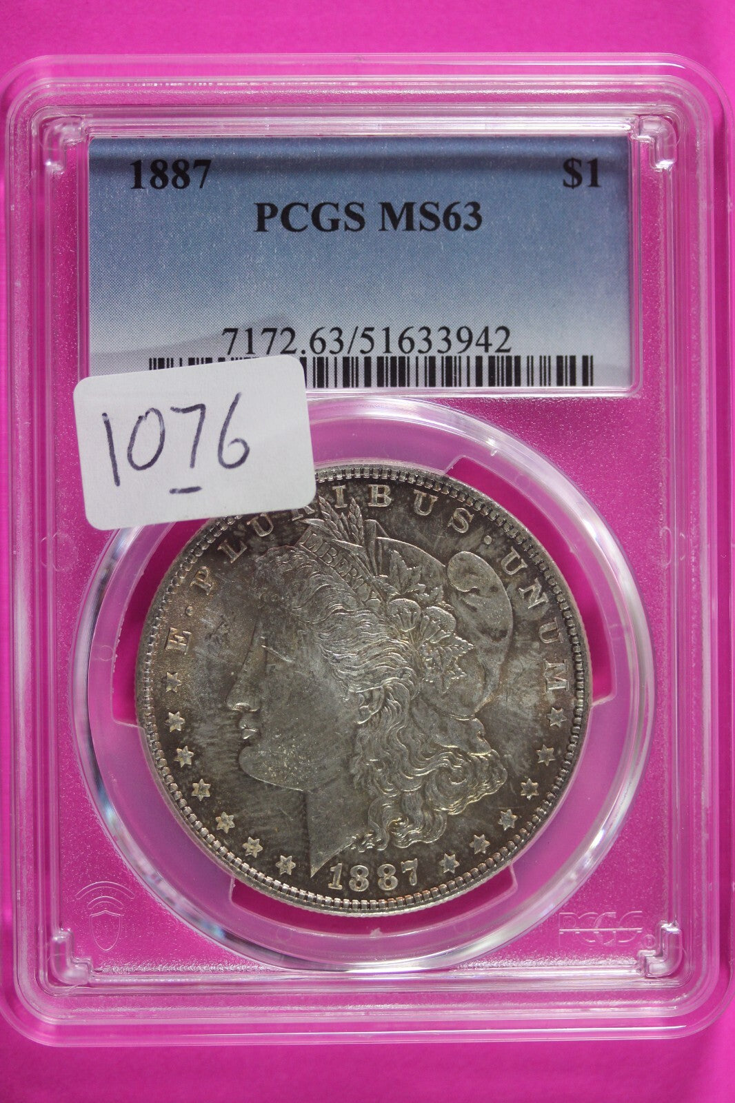 Toned 1887 P MS 63 Liberty Morgan Silver Dollar PCGS Certified Graded Slab 1076