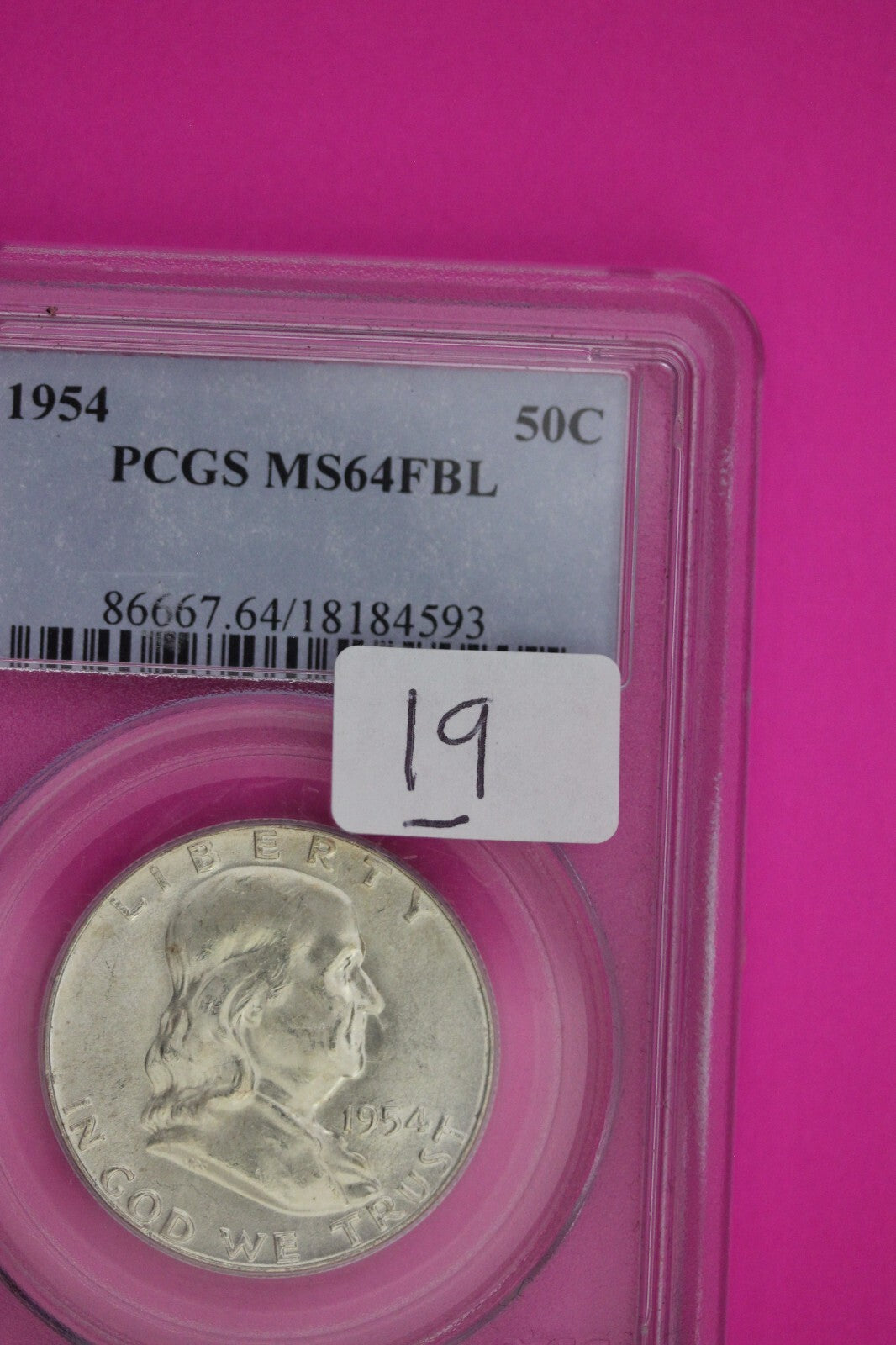 1954 P MS 64 Full Bell Lines Ben Franklin Silver Half Dollar PCGS FBL Slab 19