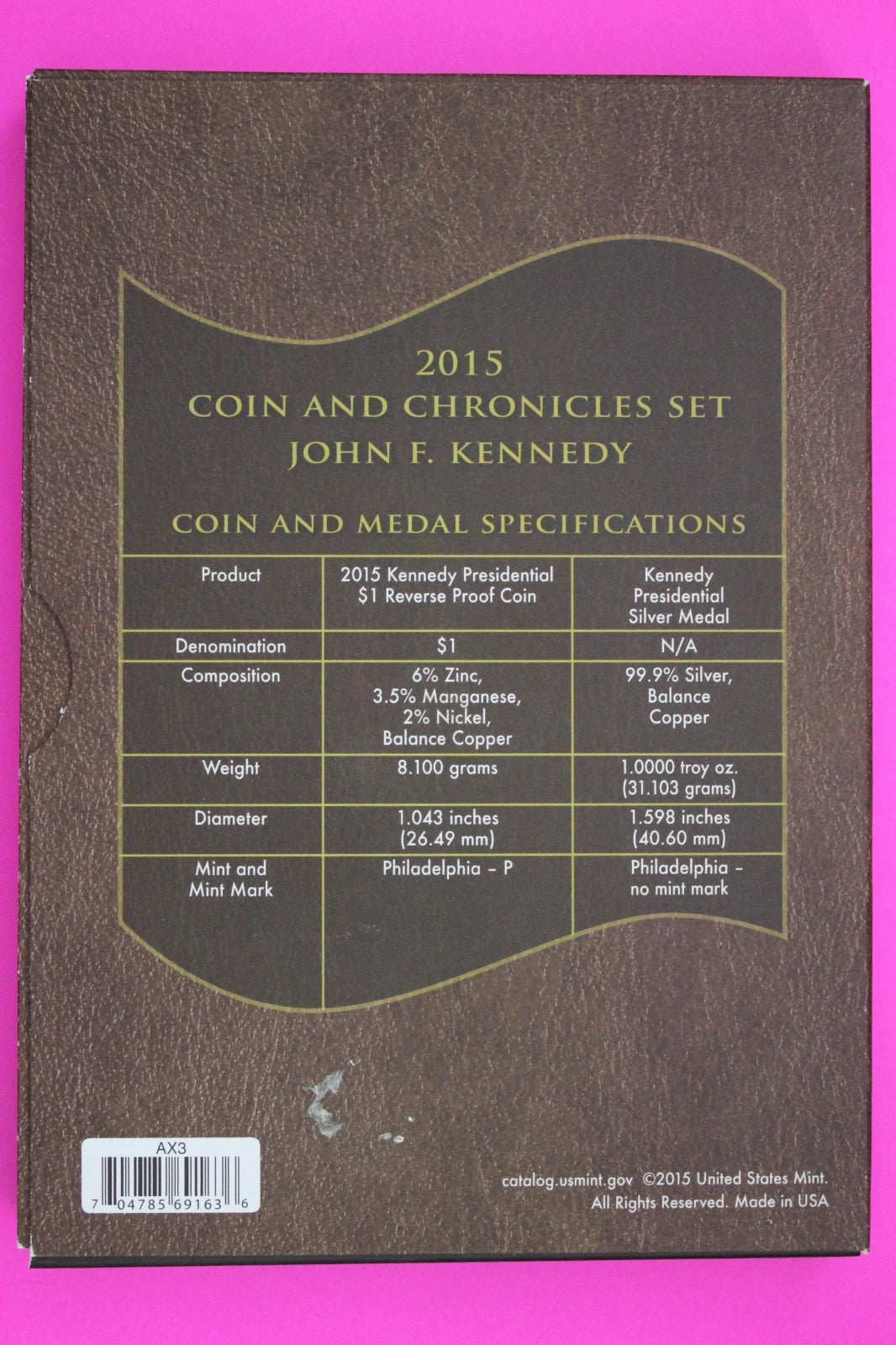 Gem 2015 John Kennedy Coins & Chronicles Mint Set 1 Ounce Silver Box & COA 7062