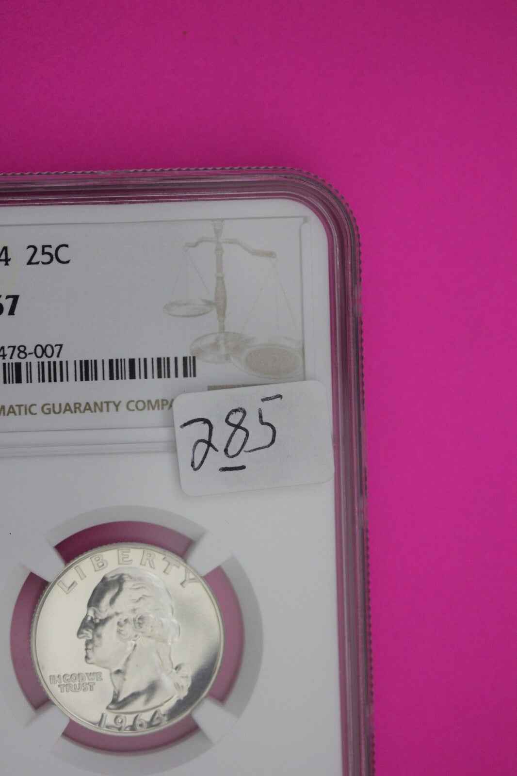 1964 PF 67 Proof Washington Silver Quarter NGC Certified Graded Authentic 285