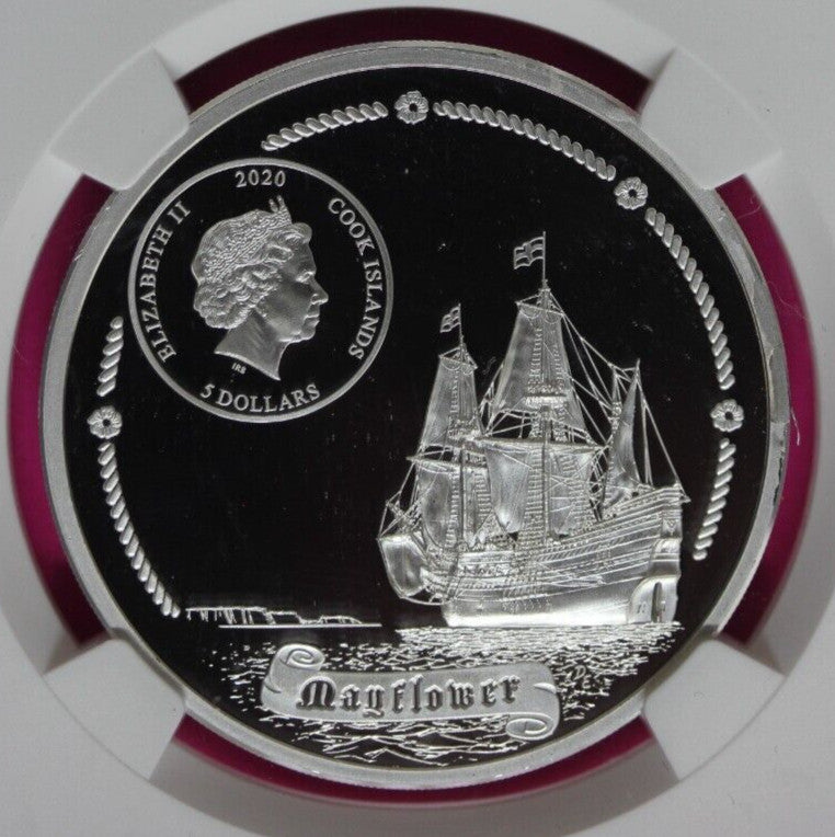 Rare 2020 PL 69 Cook Islands Silver Mayflower Voyage Everhart Signature NGC 1316