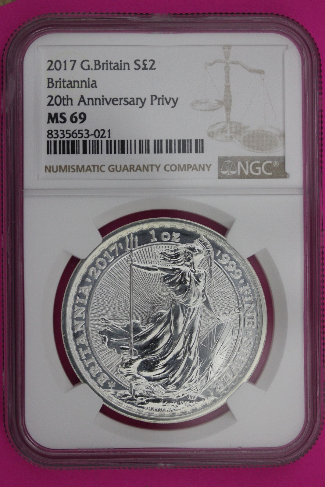 2017 MS 69 Great Britain £2 Britannia 20th Anniversary Privy NGC Graded 1167