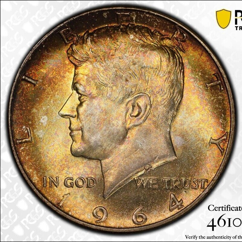 Gold Toned Color 1964 P MS 65 Kennedy Half Dollar PCGS Trueview Certified 701