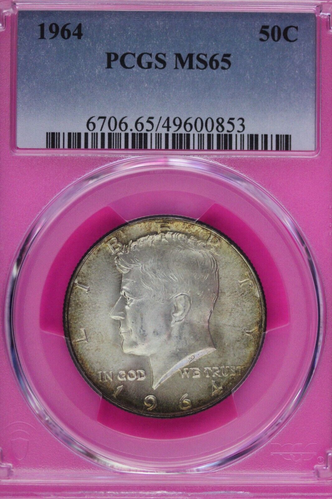 Toned 1964 P Silver MS 65 John F Kennedy Silver Half Dollar PCGS Graded 325