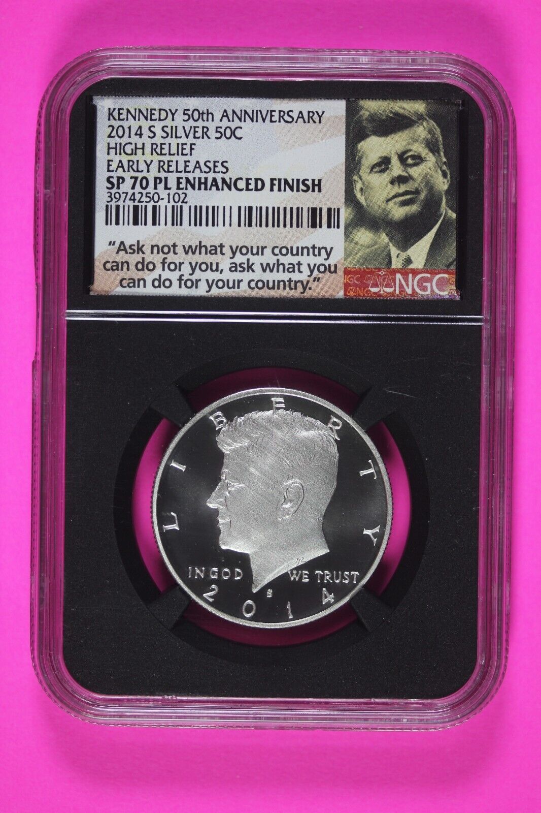 2014 S EU 70 Enhanced Silver 50th Anniversary Kennedy Half Dollar NGC Slab 635