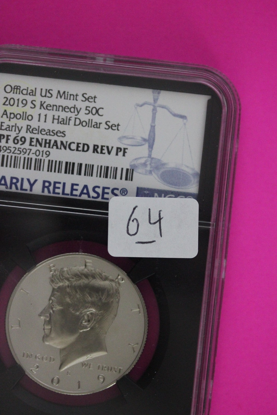 2019 S PF 69 Reverse Proof John Kennedy Clad Half Dollar NGC Apollo 11 64