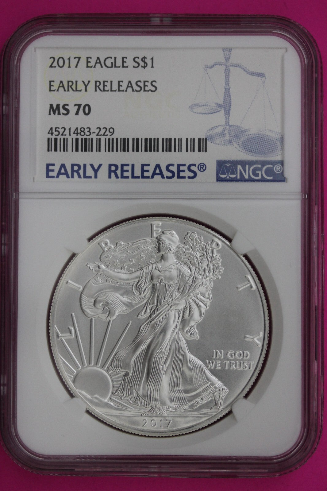 2017 MS 70 Silver Eagle Coin 1 OZ .999 NGC Certified Graded Authentic Slab 558