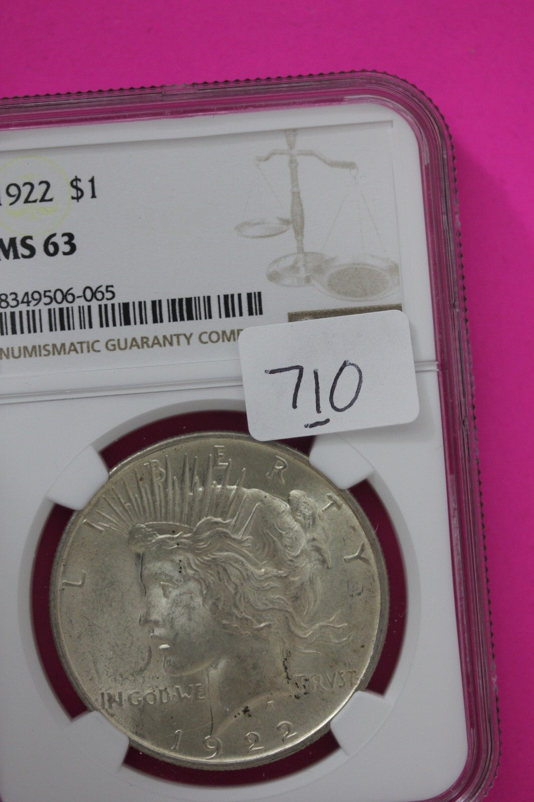 1922 P MS 63 Liberty Peace Silver Dollar NGC Certified Graded Authentic Coin 710