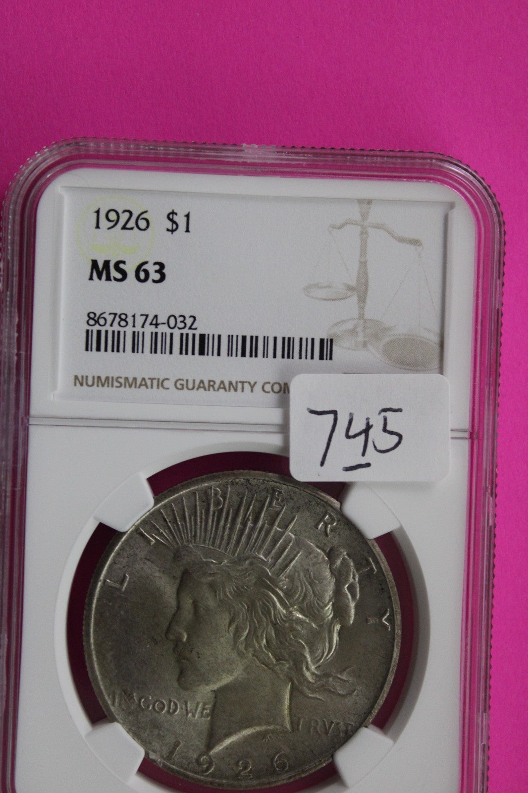 1926 P MS 63 Liberty Peace Silver Dollar NGC Certified Graded Authentic 745