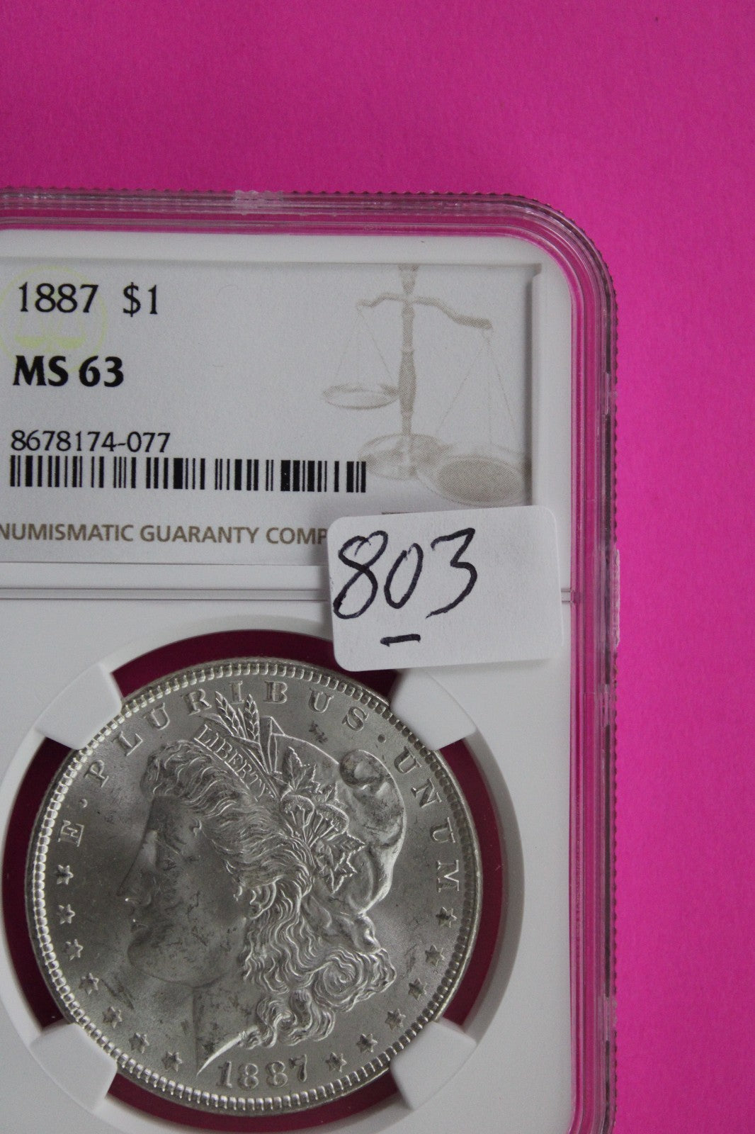 1887 P MS 63 Liberty Morgan Silver Dollar NGC Certified Graded Authentic 803