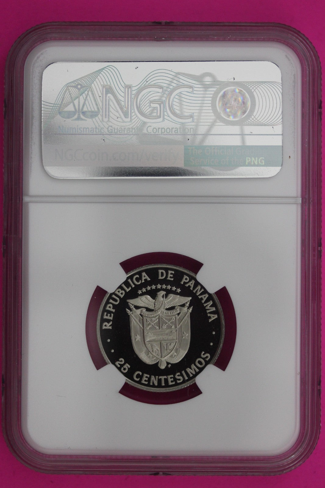 1977 Panama PF 69 Ultra Cameo Proof 25 Centesimos NGC Graded Certified Slab 1297