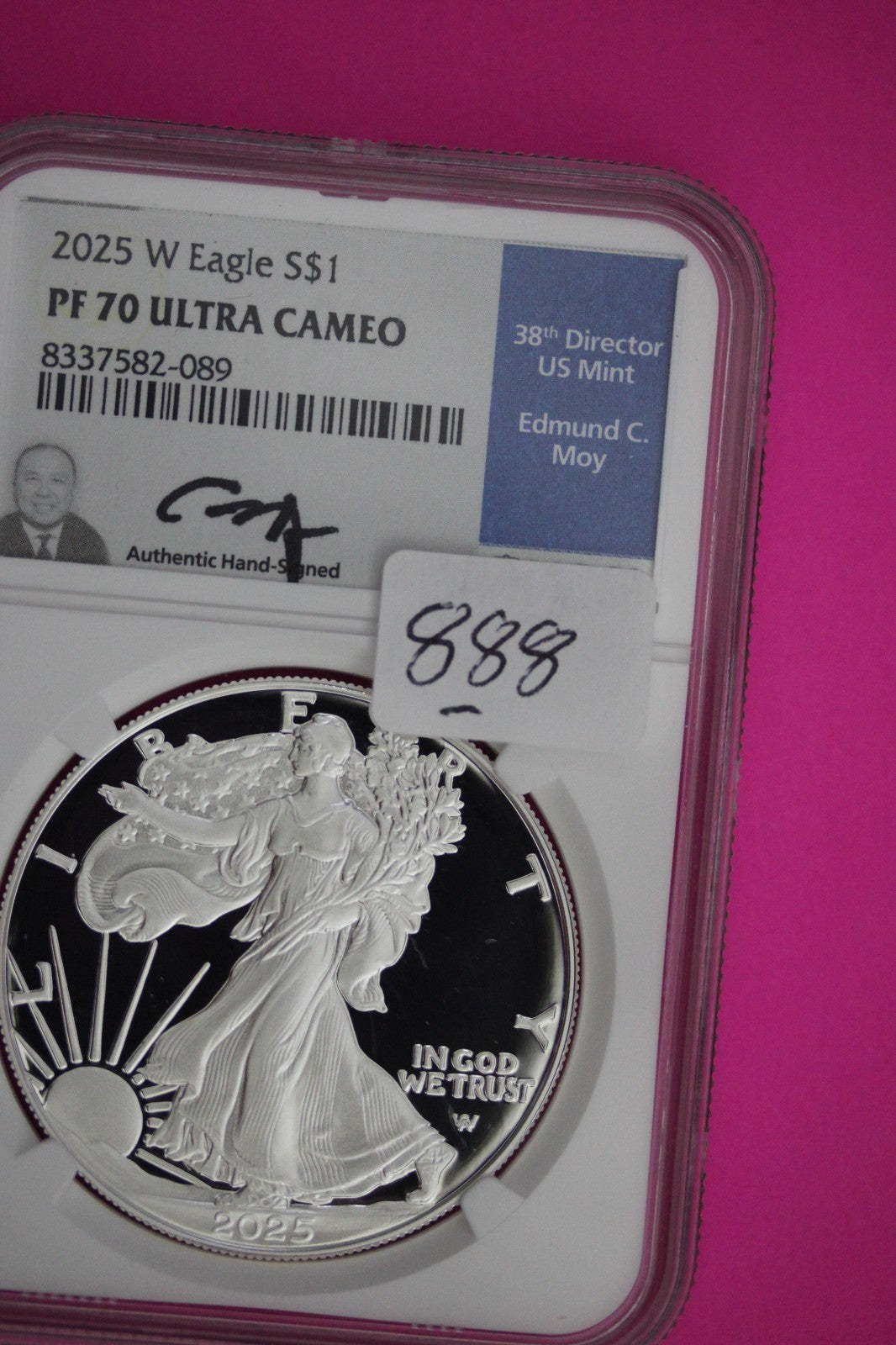 2025 W PF 70 Silver Eagle Moy Signature Proof Ultra Cameo 1 OZ NGC Slab 888