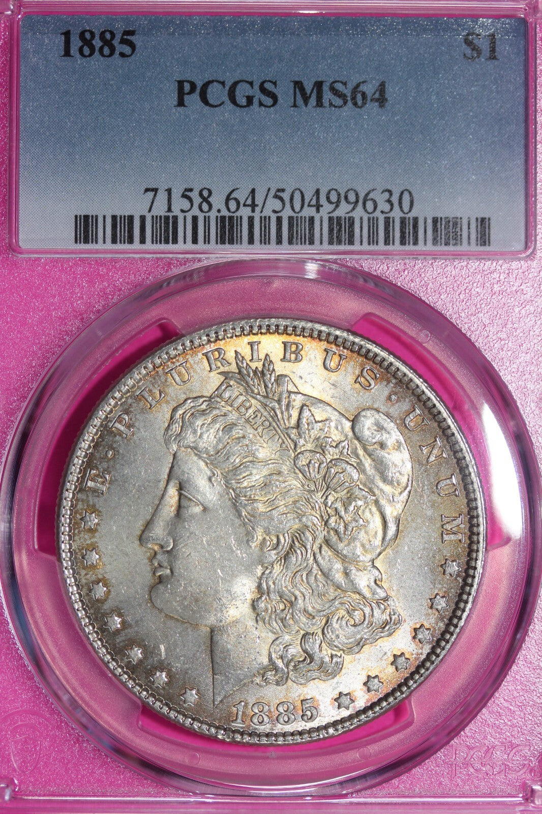 Toned 1885 P MS 64 Morgan Liberty Silver Dollar PCGS Certified Graded Slab 216