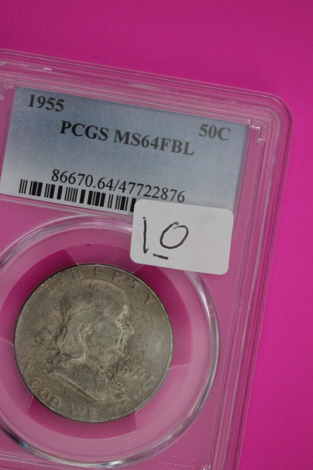 1955 P MS 64 Full Bell Lines Ben Franklin Silver Half Dollar PCGS FBL Slab 10