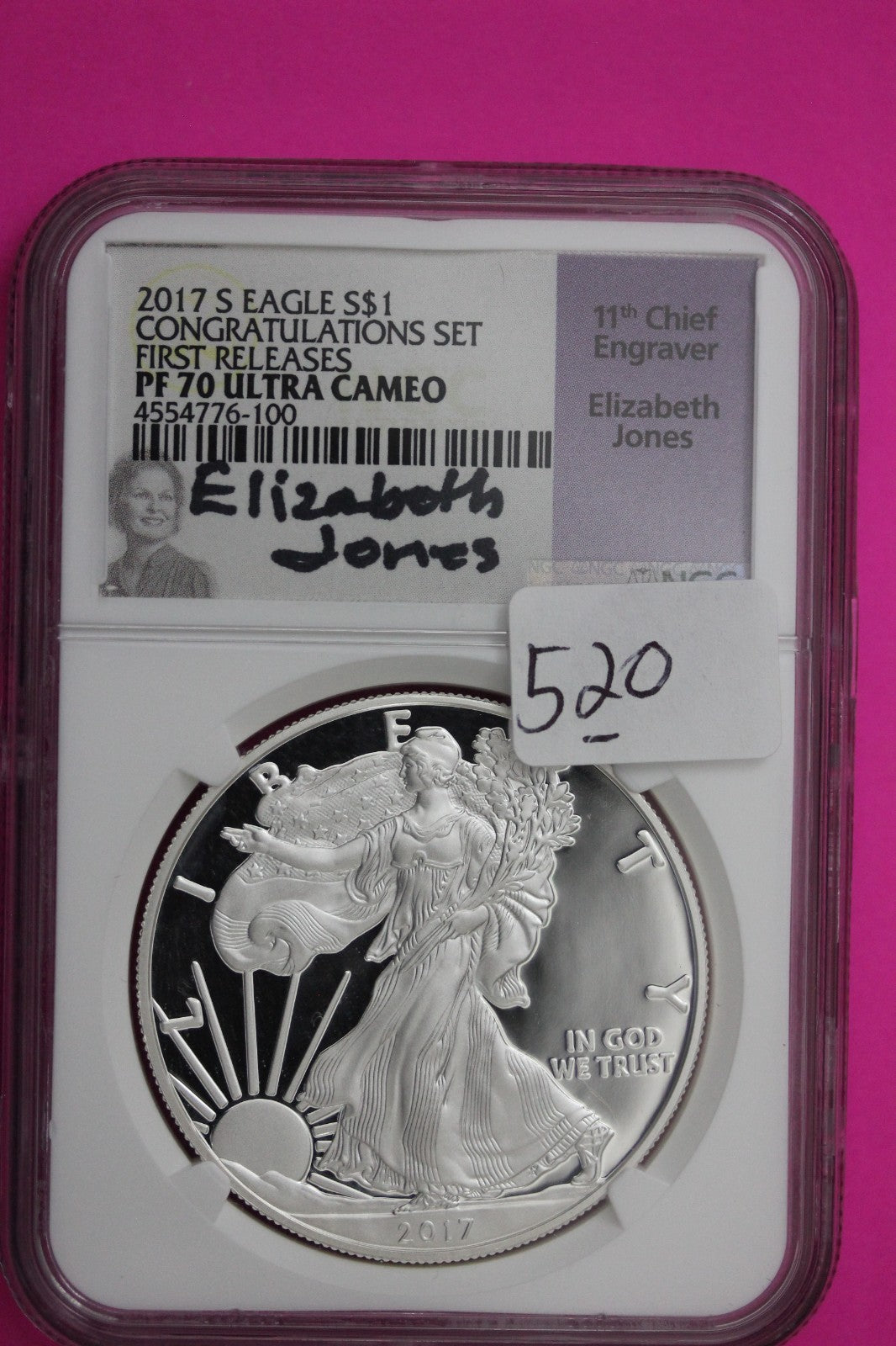 2017 S PF 70 Silver American Eagle From Congratulations Set Jones Sig NGC 520